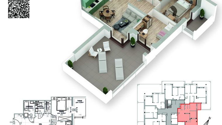 Rzut - Mieszkanie na sprzedaż 3 pokoje o powierzchni 59,36 m² - numer 6 w Villa Park - Etap III