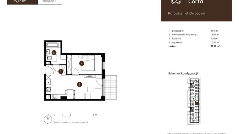 Rzut - Mieszkanie na sprzedaż 2 pokoje o powierzchni 39,12 m² - numer 2.B.0.04 w Murapol Corfa