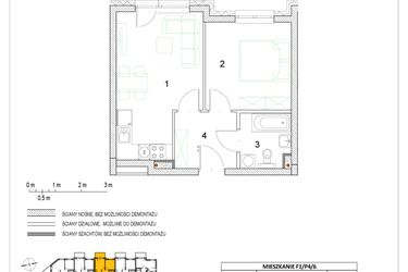 Rzut - Mieszkanie na sprzedaż 2 pokoje o powierzchni 36,78 m² - numer F1/P4/6 w Osiedle Jodłowa bud. F