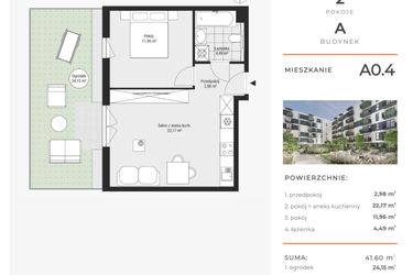 Rzut - Mieszkanie na sprzedaż 2 pokoje o powierzchni 41,6 m² - numer A0.4 w Enklawa Bukowa