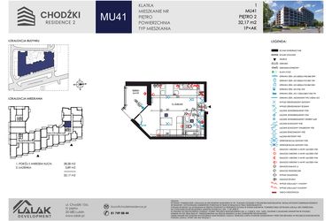 Rzut - Mieszkanie na sprzedaż 1 pokój o powierzchni 32,17 m² - numer MU41 w Chodźki Residence 2 - apartamenty inwestycyjne