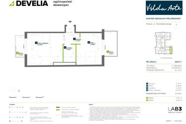 Rzut - Mieszkanie na sprzedaż 2 pokoje o powierzchni 51,76 m² - numer AA0311 w Vilda Arte