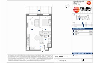 Rzut - Mieszkanie na sprzedaż 2 pokoje o powierzchni 38,07 m² - numer A.7 w Mokotów Sportowy 3.1