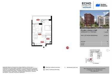 Rzut - Mieszkanie na sprzedaż 1 pokój o powierzchni 41,26 m² - numer B1.5 w Modern Mokotów