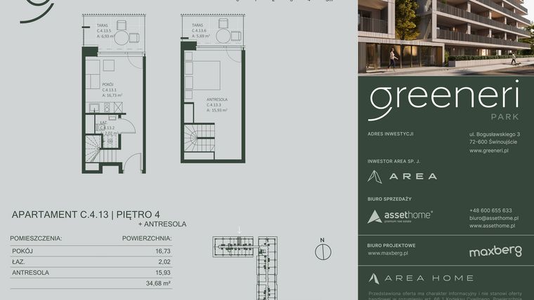 Rzut - Mieszkanie na sprzedaż 2 pokoje o powierzchni 34,68 m² - numer C.4.13 w Greeneri Park