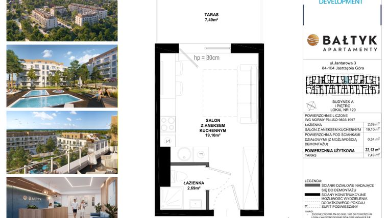 Rzut - Mieszkanie na sprzedaż 1 pokój o powierzchni 22,14 m² - numer A.120 w Apartamenty Bałtyk