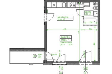 Rzut - Mieszkanie na sprzedaż 1 pokój o powierzchni 37,64 m² - numer C.III.5 w Osiedle Opolska
