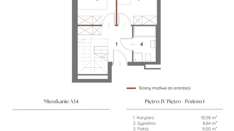 Rzut - Mieszkanie na sprzedaż 1 pokój o powierzchni 60,36 m² - numer A34 w Dąbrowskiego 9