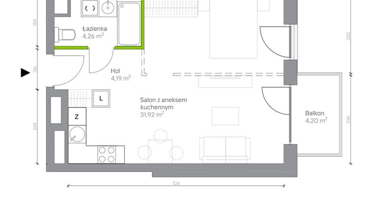 Rzut - Mieszkanie na sprzedaż 1 pokój o powierzchni 40,37 m² - numer A.2.1 w Jesionowa Vita