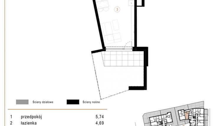 Rzut - Mieszkanie na sprzedaż 1 pokój o powierzchni 33,54 m² - numer B01 w Osiedle Józefowska
