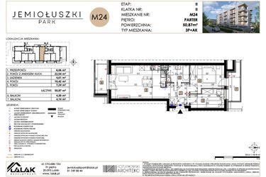 Rzut - Mieszkanie na sprzedaż 3 pokoje o powierzchni 50,87 m² - numer A2_M24 w Jemiołuszki Park etap 2