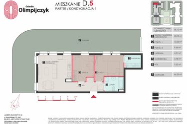 Rzut - Mieszkanie na sprzedaż 3 pokoje o powierzchni 58,16 m² - numer D5 w Osiedle Olimpijczyk II etap