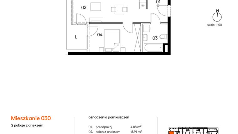 Rzut - Mieszkanie na sprzedaż 2 pokoje o powierzchni 40,22 m² - numer A.A030 w Miasto Polskich Mistrzów Olimpijskich II