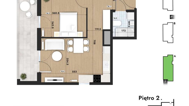 Rzut - Mieszkanie na sprzedaż 2 pokoje o powierzchni 43,42 m² - numer 16 w Słomczyńskiego Widoki