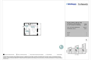 Rzut - Mieszkanie na sprzedaż 1 pokój o powierzchni 29,8 m² - numer A2 148 w Mikato