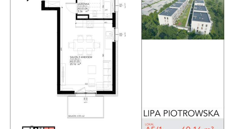 Rzut - Mieszkanie na sprzedaż 3 pokoje o powierzchni 60,16 m² - numer A5/1 w Lipa Piotrowska