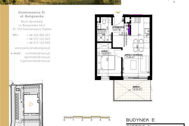 Rzut - Mieszkanie na sprzedaż 2 pokoje o powierzchni 36,21 m² - numer E.2.6 w Panorama Bańgów Etap II