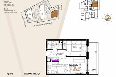 Rzut - Mieszkanie na sprzedaż 2 pokoje o powierzchni 40,08 m² - numer C.1.7 w Vanda Park
