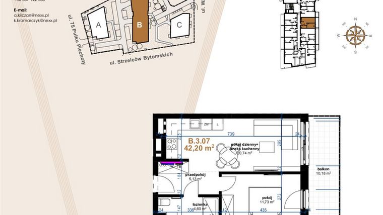 Rzut - Mieszkanie na sprzedaż 2 pokoje o powierzchni 42,2 m² - numer VB.3.07 w Vanda Park