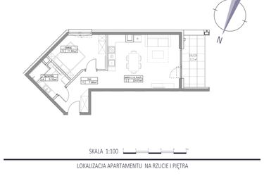 Rzut - Mieszkanie na sprzedaż 2 pokoje o powierzchni 48,17 m² - numer E11 w Apartamenty na Klifie bud. D, E i F