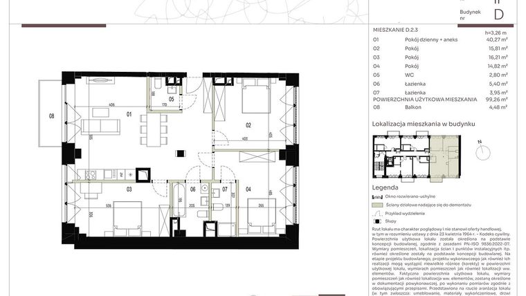 Rzut - Mieszkanie na sprzedaż 4 pokoje o powierzchni 99,26 m² - numer D.2.3 w Nowa Stawowa