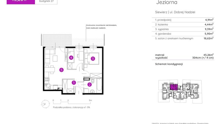 Rzut - Mieszkanie na sprzedaż 2 pokoje o powierzchni 43,26 m² - numer 27.A.0.8 w Murapol Siewierz Jeziorna bud. 27 i 28