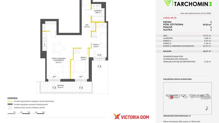 Rzut - Mieszkanie na sprzedaż 3 pokoje o powierzchni 59,93 m² - numer 3.30 w Przystanek Tarchomin