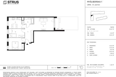 Rzut - Mieszkanie na sprzedaż 3 pokoje o powierzchni 63,87 m² - numer J1.0 w Myśliborska III etap