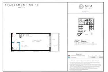 Rzut - Mieszkanie na sprzedaż 1 pokój o powierzchni 44,35 m² - numer 19 w Miła Resort