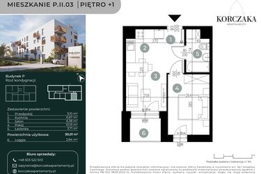 Rzut - Mieszkanie na sprzedaż 2 pokoje o powierzchni 30,01 m² - numer P.II.03 w Korczaka Apartamenty