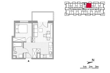 Rzut - Mieszkanie na sprzedaż 2 pokoje o powierzchni 34,68 m² - numer 24 w ul. Powstańców/os. Piastów bud. F
