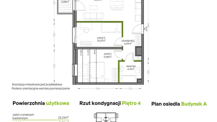 Rzut - Mieszkanie na sprzedaż 3 pokoje o powierzchni 54,27 m² - numer A/4/53 w Niepołomicka Vita