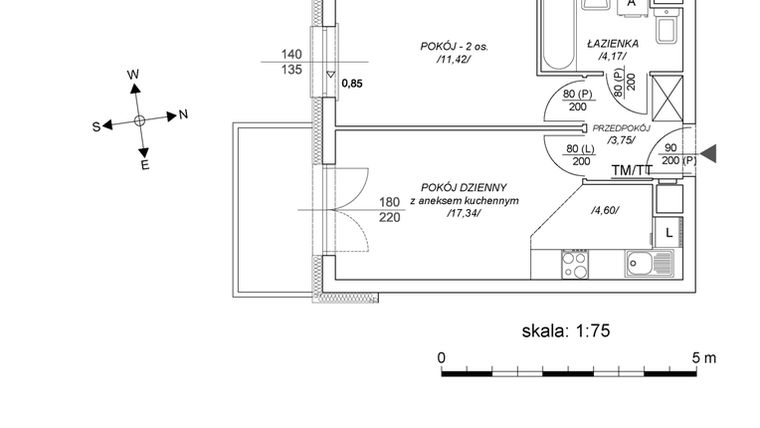 Rzut - Mieszkanie na sprzedaż 2 pokoje o powierzchni 36,68 m² - numer M66 w Osiedle Mała Dziesiąta etap II