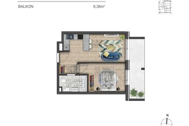 Rzut - Mieszkanie na sprzedaż 2 pokoje o powierzchni 36,09 m² - numer H12 w Osiedle Parkowe