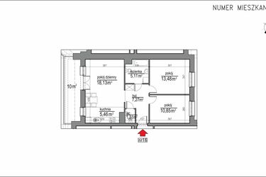 Rzut - Mieszkanie na sprzedaż 3 pokoje o powierzchni 61,61 m² - numer 1m.16 w Osiedle Rytm
