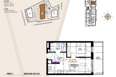 Rzut - Mieszkanie na sprzedaż 2 pokoje o powierzchni 41,09 m² - numer VB.3.04 w Vanda Park
