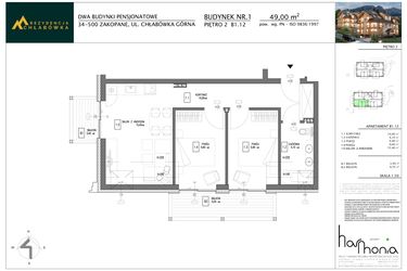 Rzut - Mieszkanie na sprzedaż 3 pokoje o powierzchni 49 m² - numer B1.12 w Rezydencja Chłabówka