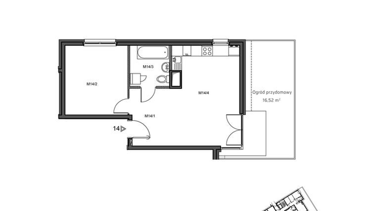 Rzut - Mieszkanie na sprzedaż 2 pokoje o powierzchni 46,68 m² - numer 14 w Wzgórze Krzemionki II