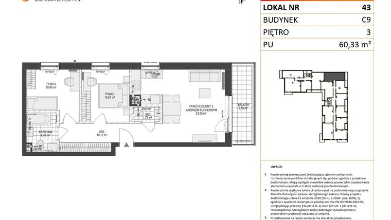 Rzut - Mieszkanie na sprzedaż 3 pokoje o powierzchni 60,33 m² - numer C9.43 w Konstelacja etap V