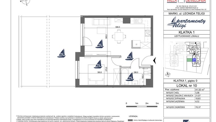 Rzut - Mieszkanie na sprzedaż 2 pokoje o powierzchni 41,5 m² - numer 10 w Apartamenty Teligi