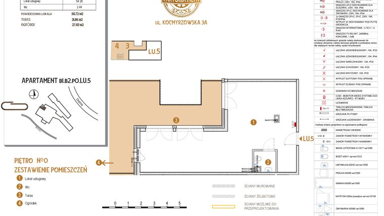 Rzut - Lokal użytkowy na sprzedaż 4 pokoje o powierzchni 56,72 m² - numer B1.B2.P0.LU.5 w Faktoria Młyn