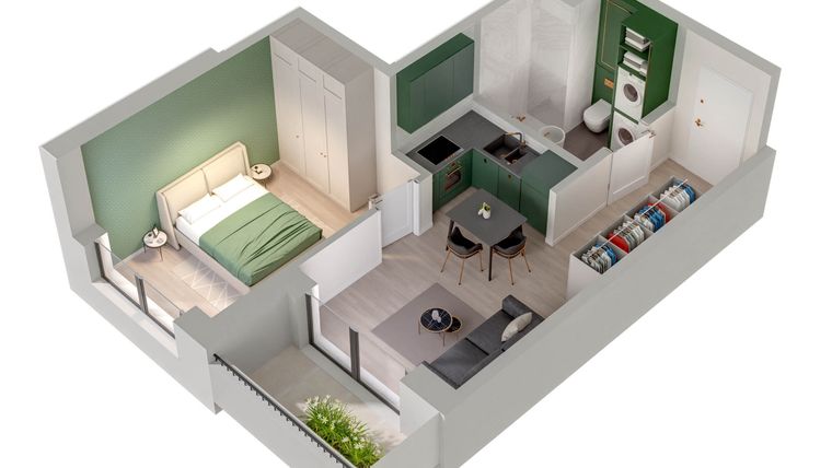 Rzut - Mieszkanie na sprzedaż 2 pokoje o powierzchni 32,3 m² - numer C.13.A w Quercus bud. C