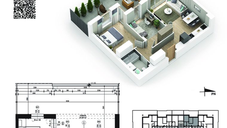 Rzut - Mieszkanie na sprzedaż 3 pokoje o powierzchni 50,34 m² - numer 31 w Piano Park etap V