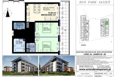 Rzut - Mieszkanie na sprzedaż 3 pokoje o powierzchni 64,98 m² - numer C37 w Duo Park