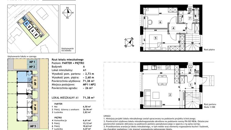 Rzut - Mieszkanie na sprzedaż 3 pokoje o powierzchni 71,38 m² - numer A1 w Nowosolna Residence