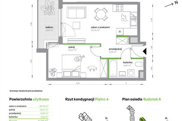 Rzut - Mieszkanie na sprzedaż 2 pokoje o powierzchni 44,52 m² - numer AB0405/4 w M Bemowo
