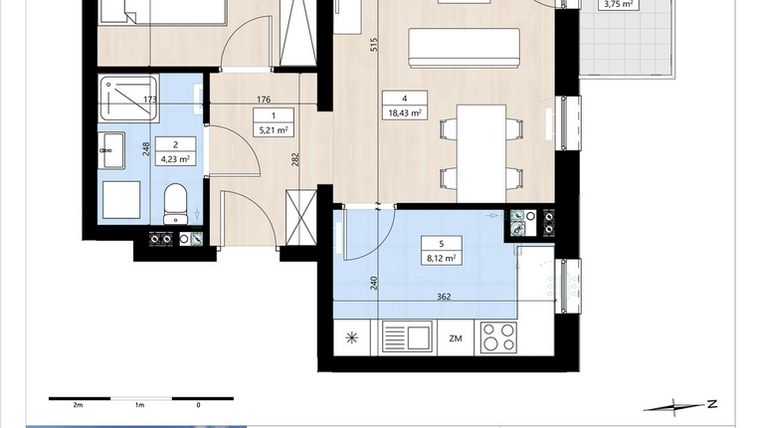 Rzut - Mieszkanie na sprzedaż 2 pokoje o powierzchni 46,39 m² - numer B4/2/31 w MONTANO