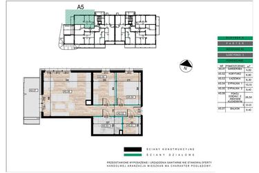 Rzut - Mieszkanie na sprzedaż 3 pokoje o powierzchni 63,11 m² - numer A05 w Lwowska 14