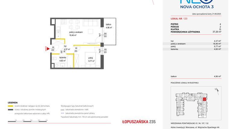 Rzut - Mieszkanie na sprzedaż 2 pokoje o powierzchni 37,2 m² - numer 120 w Neo Nova Ochota 3
