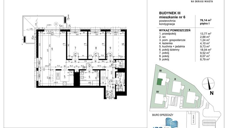 Rzut - Mieszkanie na sprzedaż 4 pokoje o powierzchni 76,14 m² - numer III/6 w Koncertowa na skraju miasta